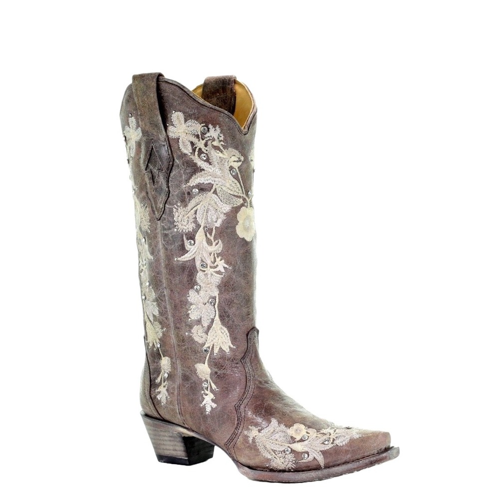NEW Corral Sweety Lisa Floral Embroidered Crystal Studded Cowboy Boots Tobacco 7